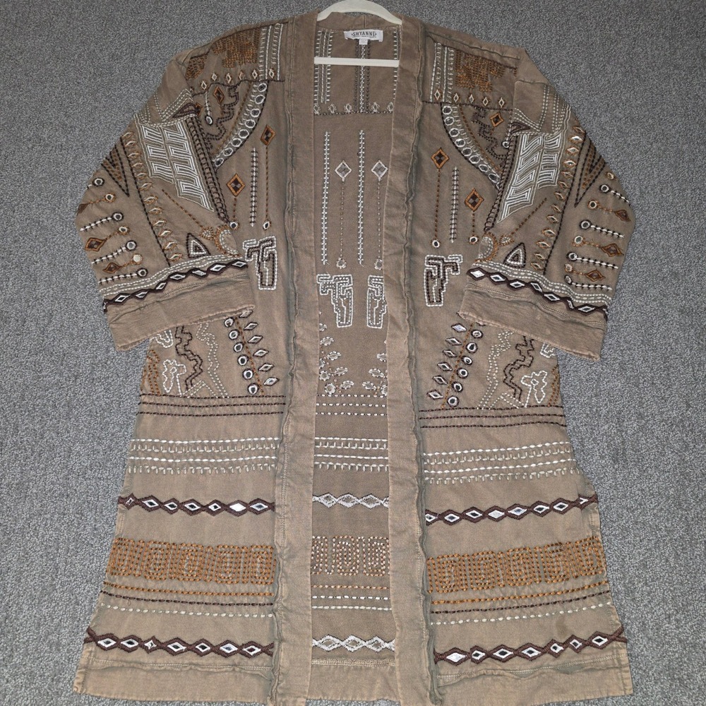 Shyanne Womens S Brown Embroidered Mirror Duster Jacket Western Boho Cowgirl